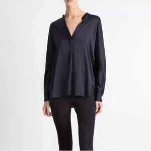 VINCE 100% silk satin band collar blouse